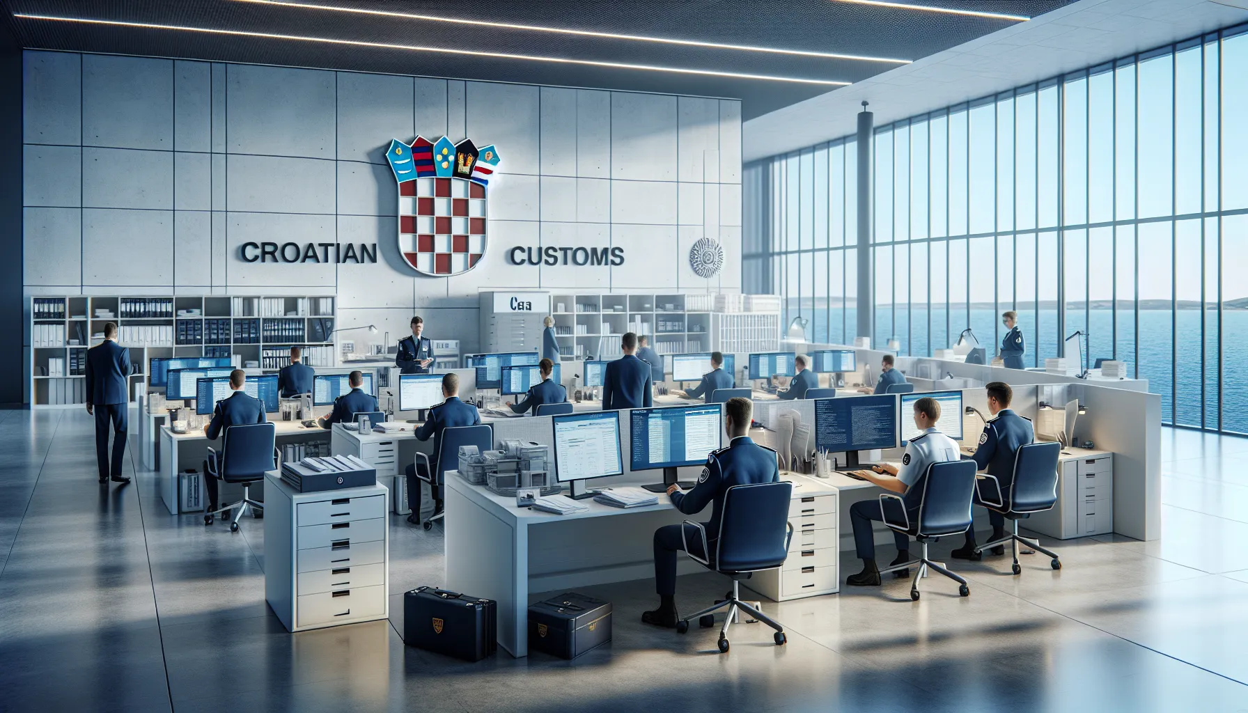Croatian customs office with officials working on anonymous reporting system