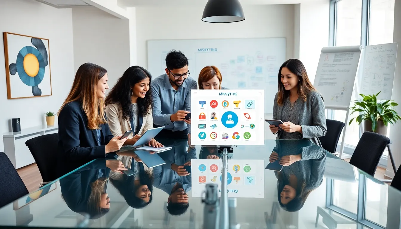 diverse professionals collaborating on Missytrig framework in a modern office.