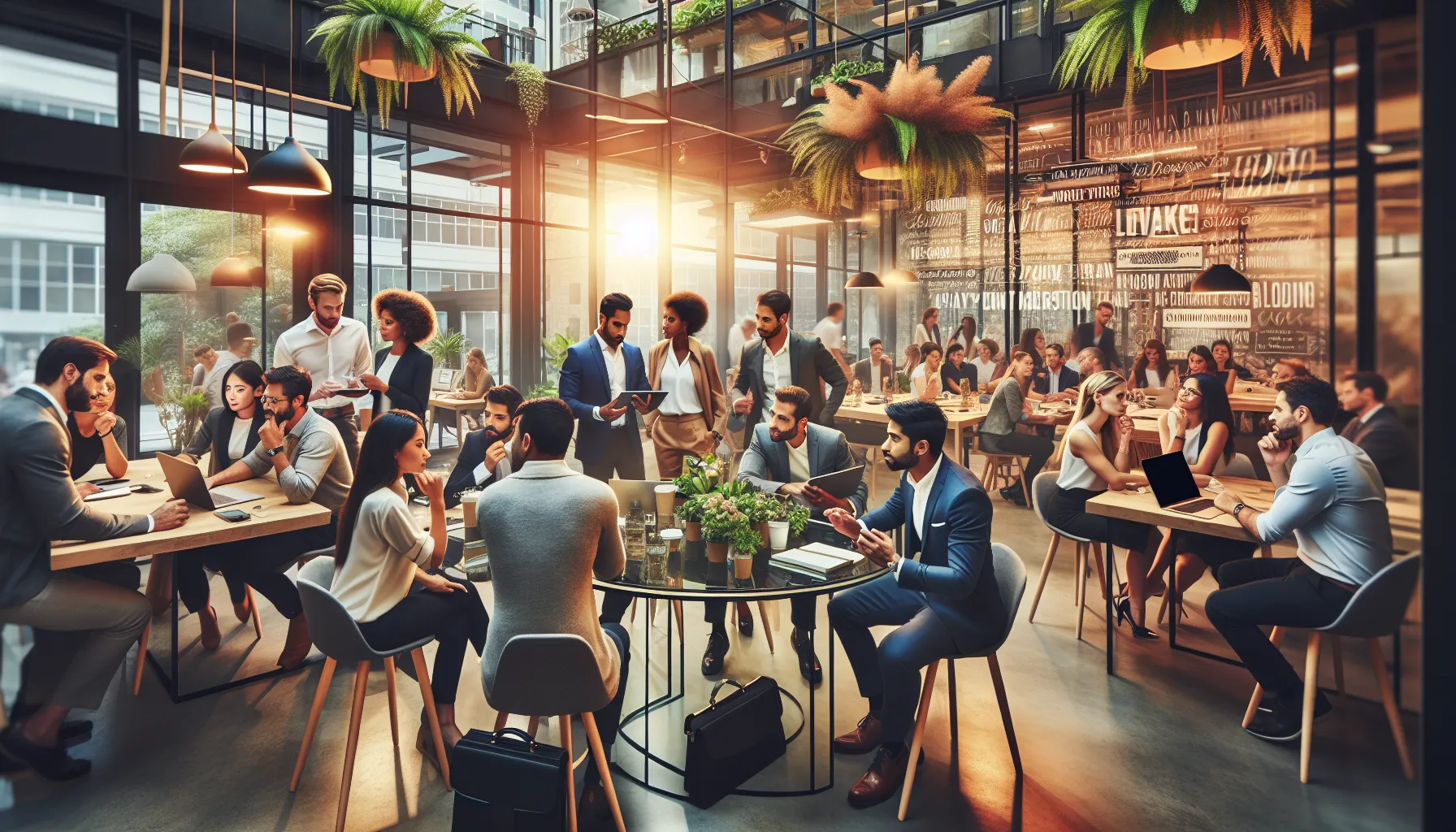 diverse team collaborating in a modern co-working space.