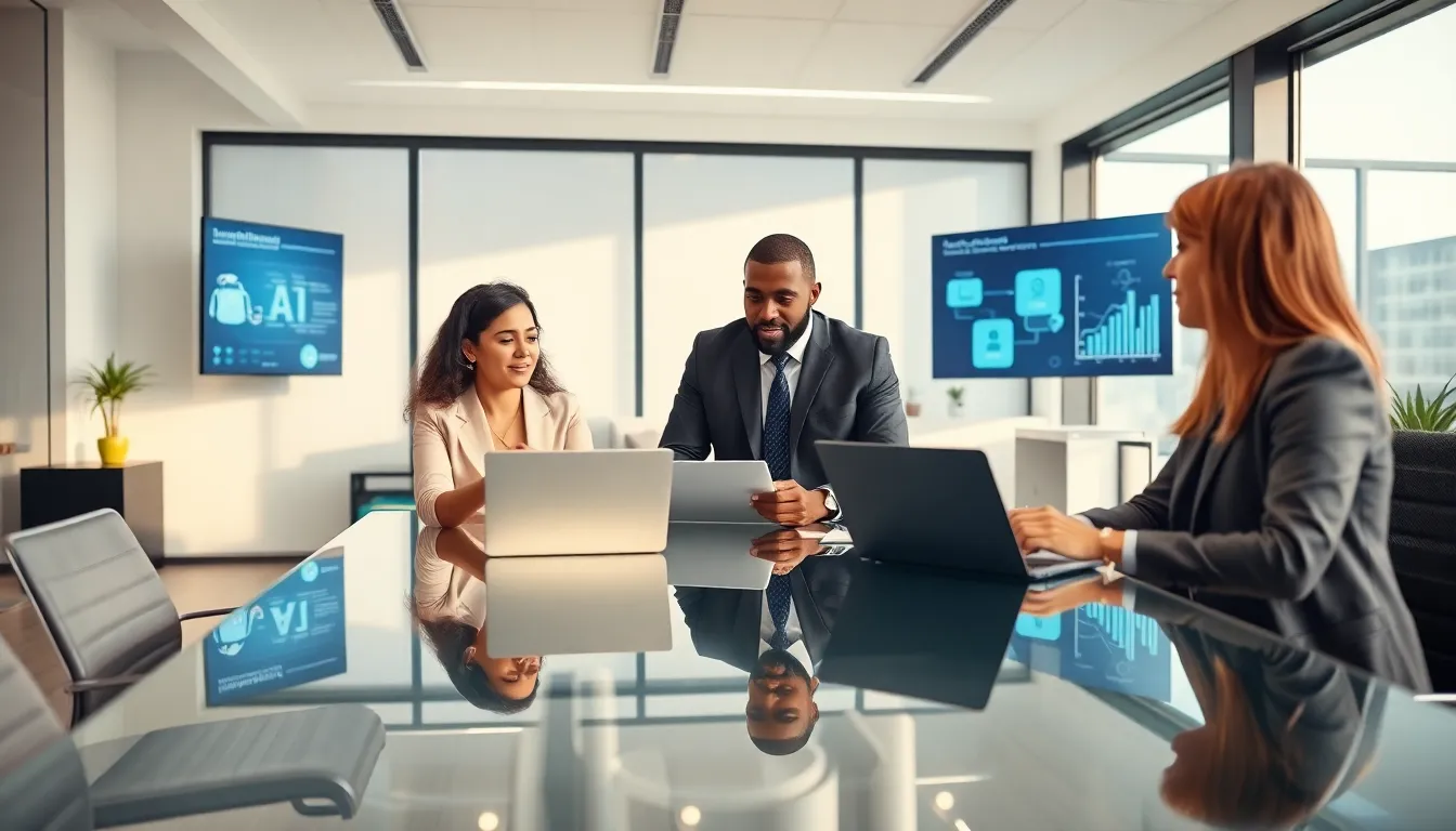 diverse team discussing legal technology in a modern office.