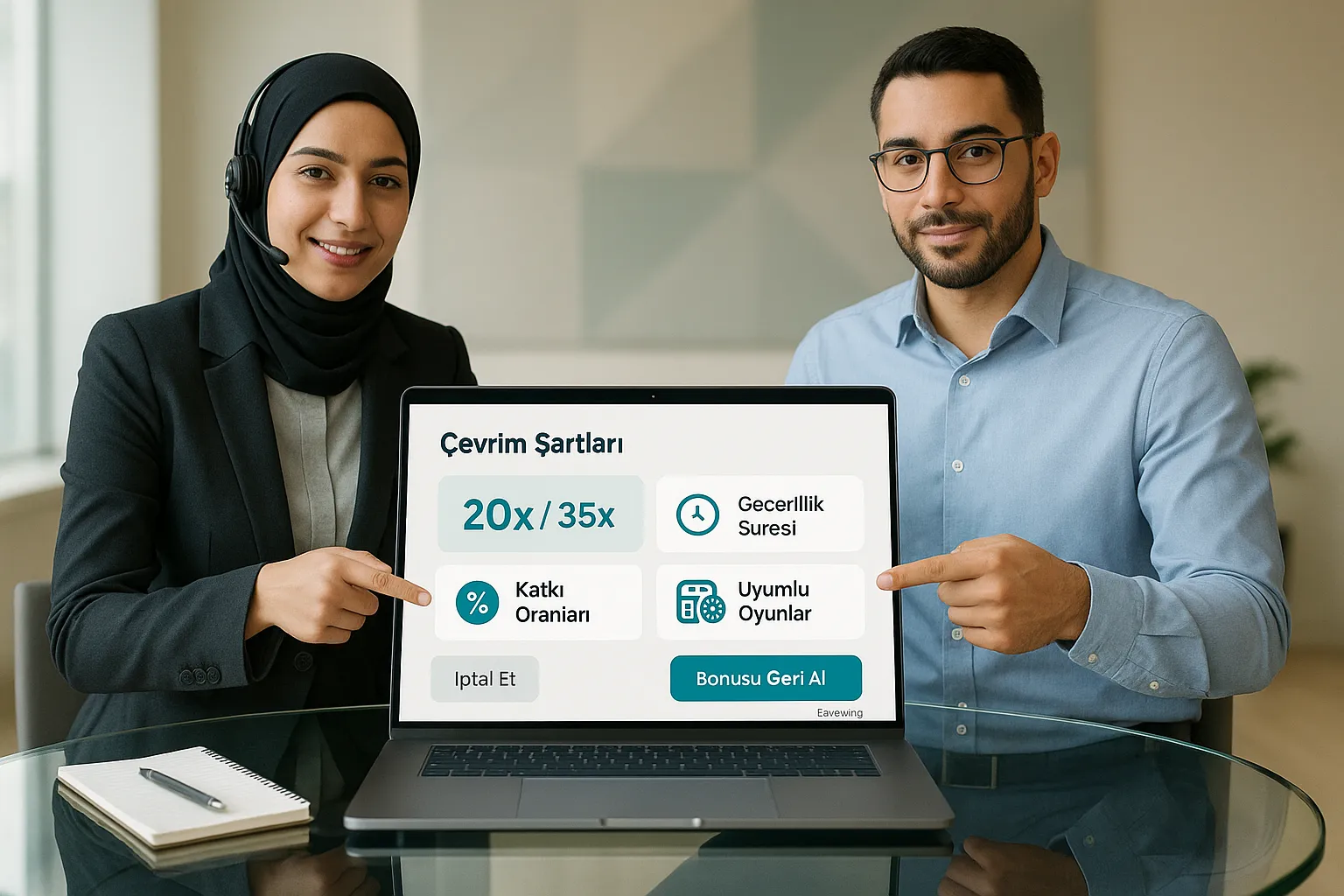 Professionals reviewing a Turkish Raxcasino bonus dashboard on a laptop.