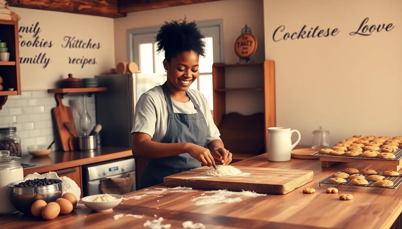 baker in a cozy kitchen preparing cookies with love.