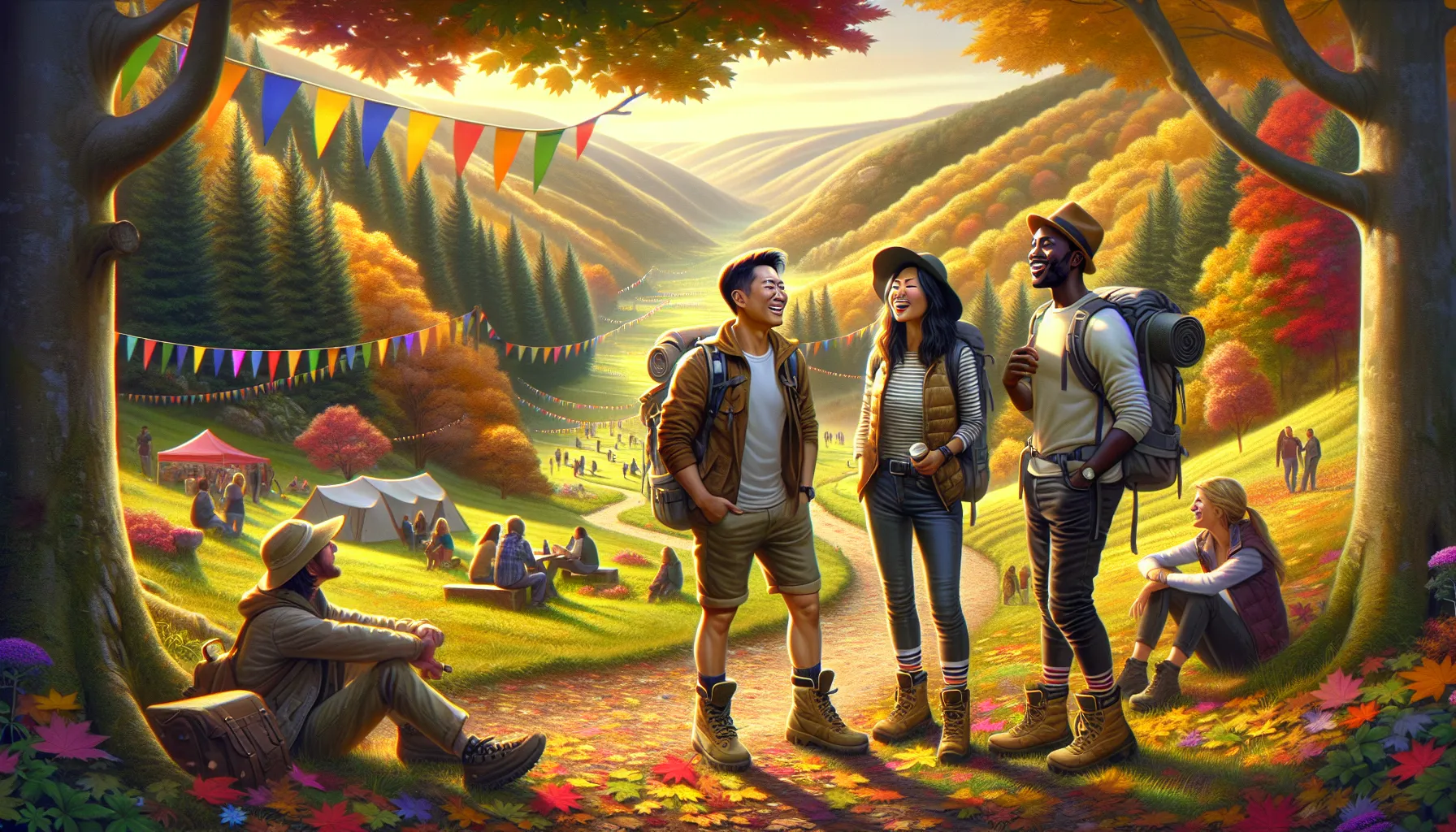 diverse group of travelers enjoying a picturesque trail in Mourrdale.