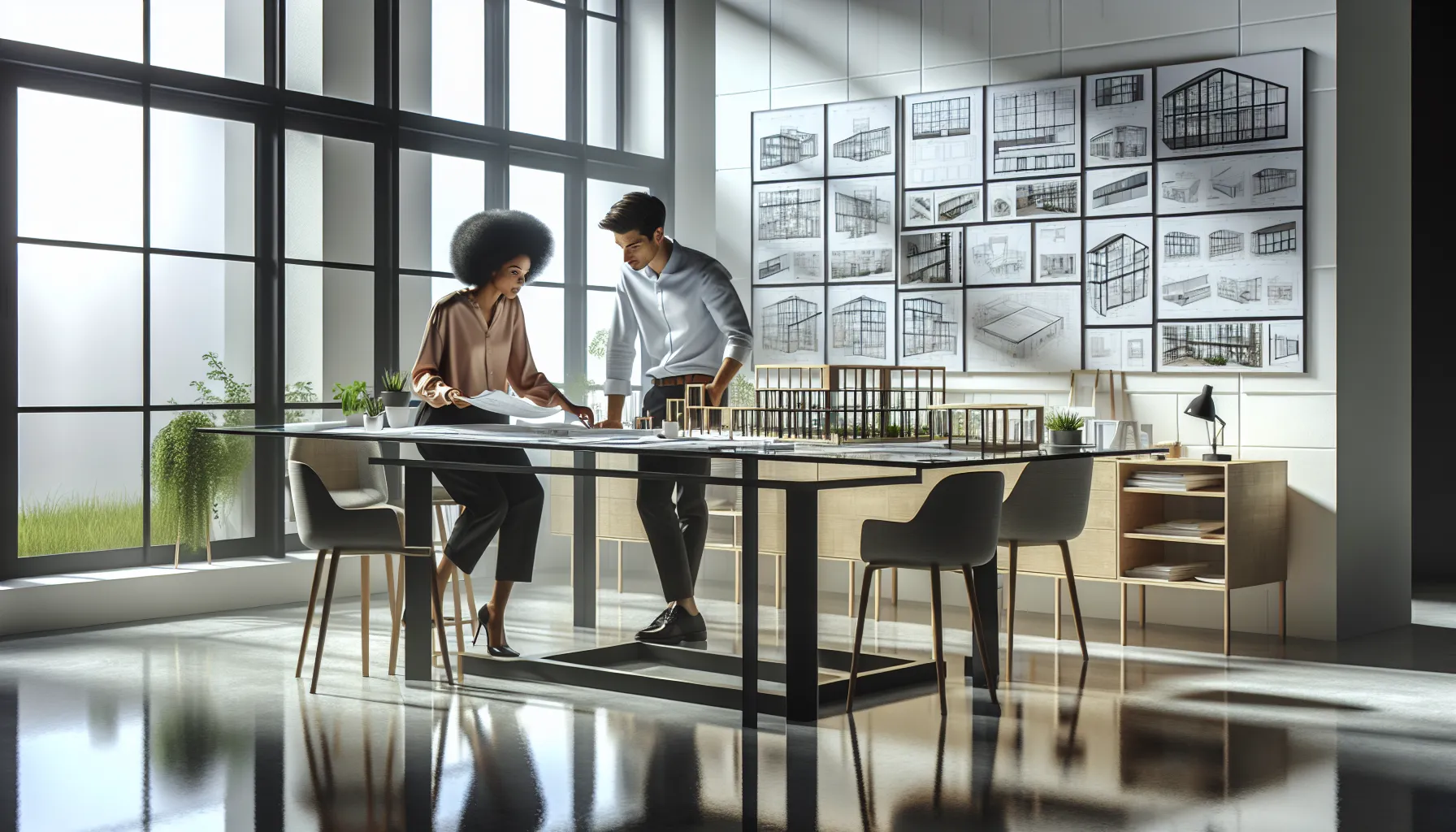 diverse architects collaborating in a modern office on innovative designs.