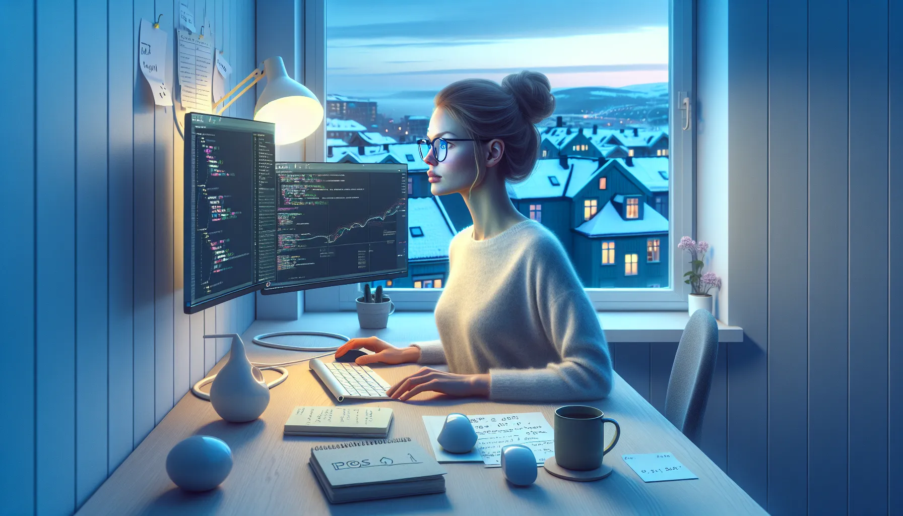 Norwegian data engineer checks orchestrated data pipelines at dawn in Oslo.