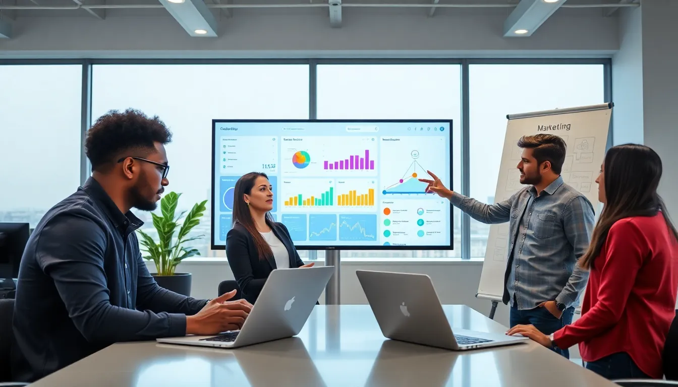 diverse marketing professionals collaborating in a modern office.