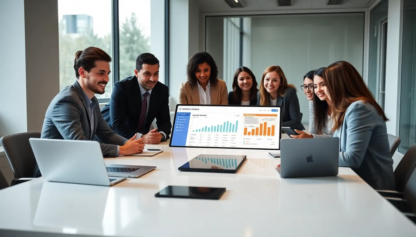diverse team collaborating on Govtech solutions in a modern office