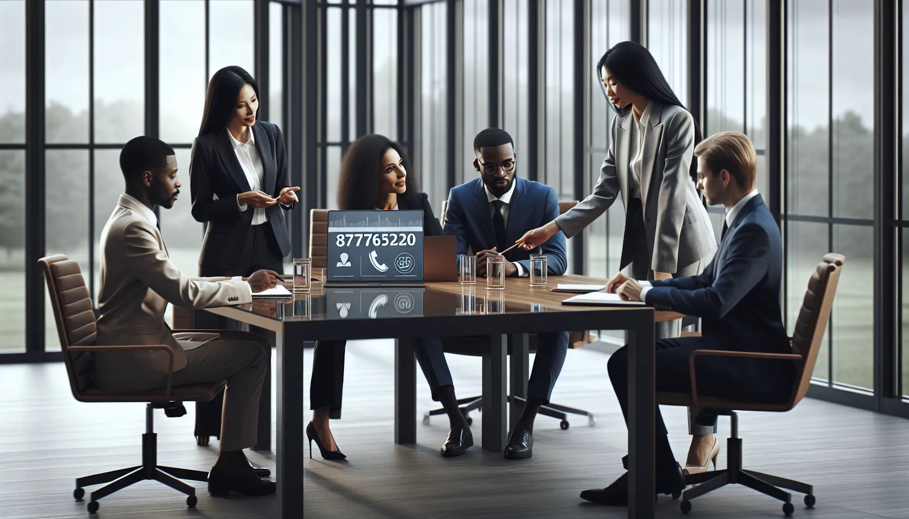 diverse team discussing toll-free number in a modern office.