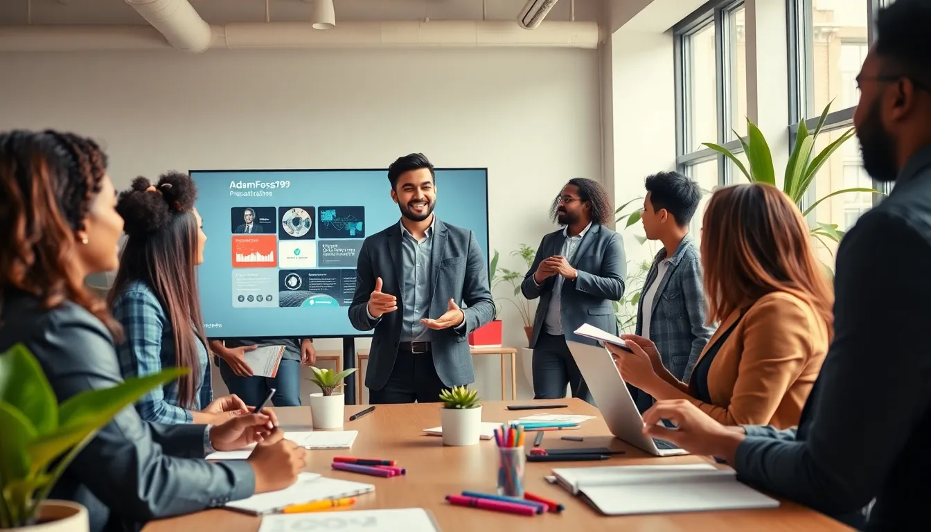 diverse team brainstorming in a creative office setting.