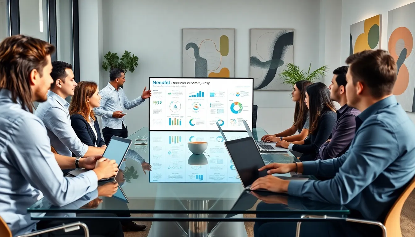 diverse marketing team collaborating in a modern office.