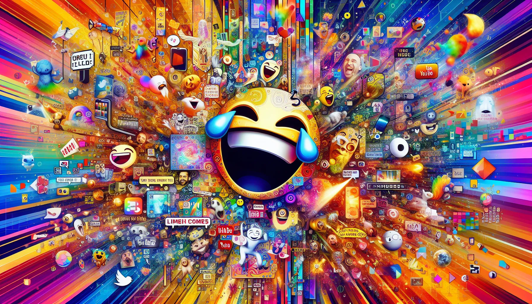 colorful digital collage of memes and humor icons.