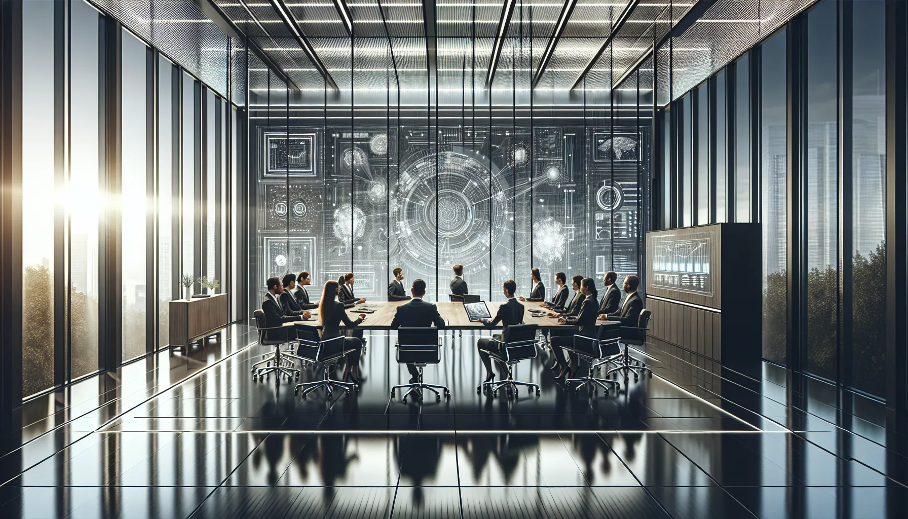 professionals discussing the SIM980216FQ8 module in a high-tech office.