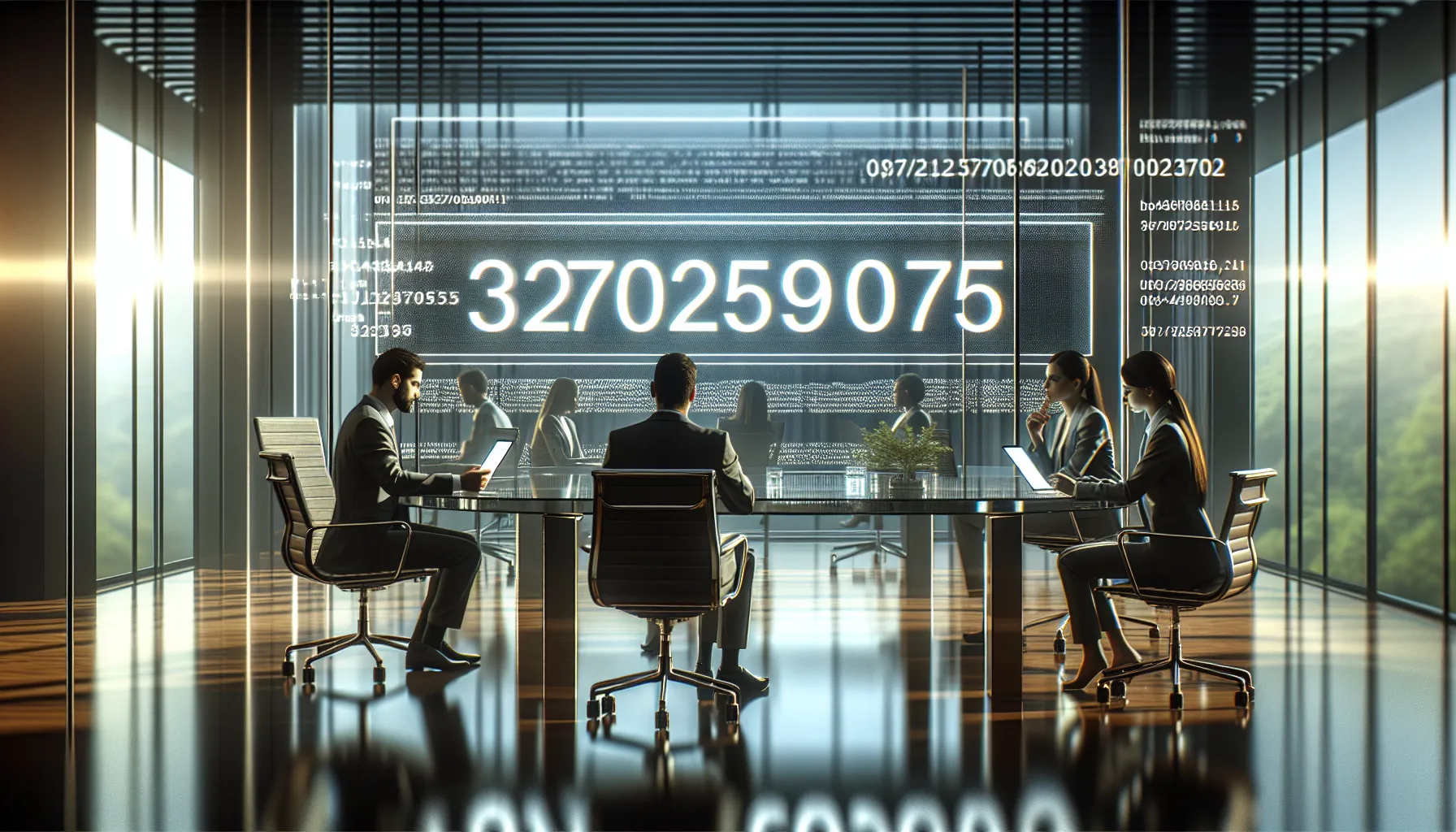 digital interface showcasing the number 3270259075 in a modern office.