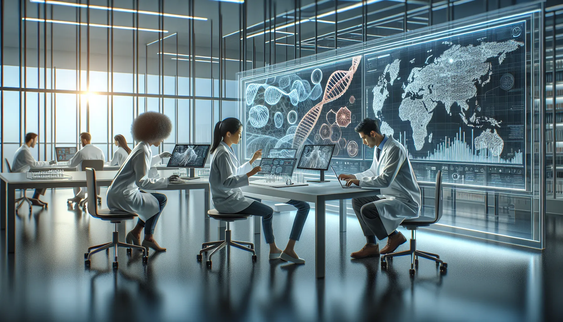 diverse researchers in a modern lab focused on studying pertostrums.