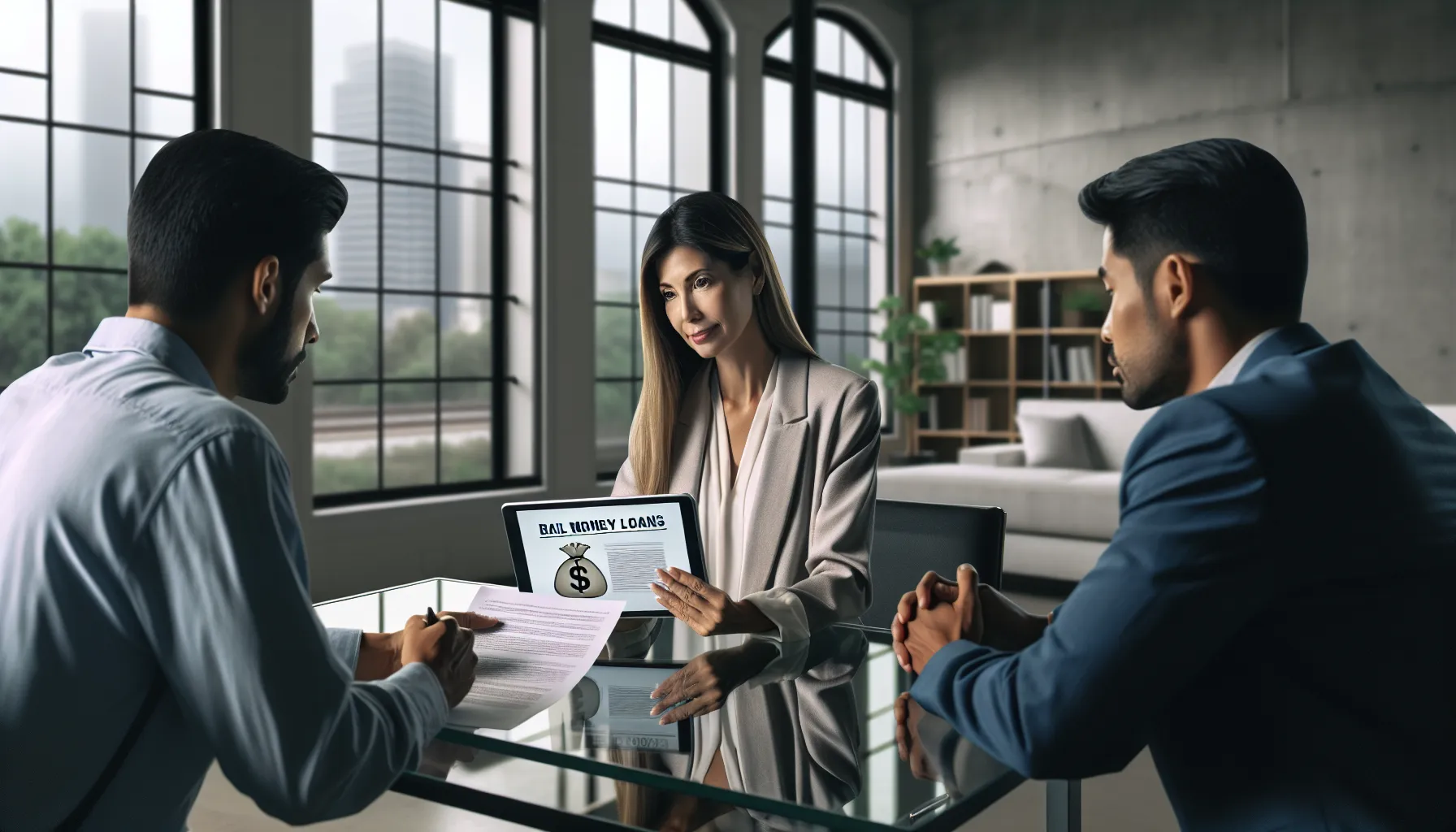 financial consultation for bail money loans in a modern office setting.