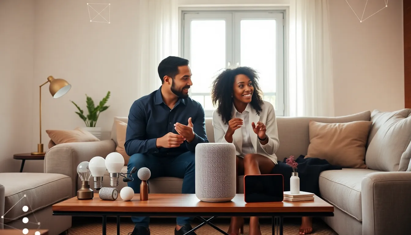 modern living room with Apple HomePod and smart accessories.