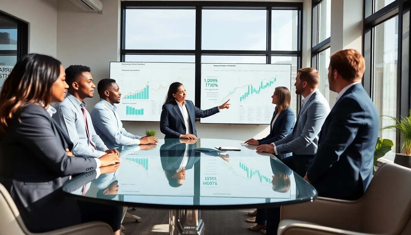 diverse team discussing Charleston real estate trends in a modern office.