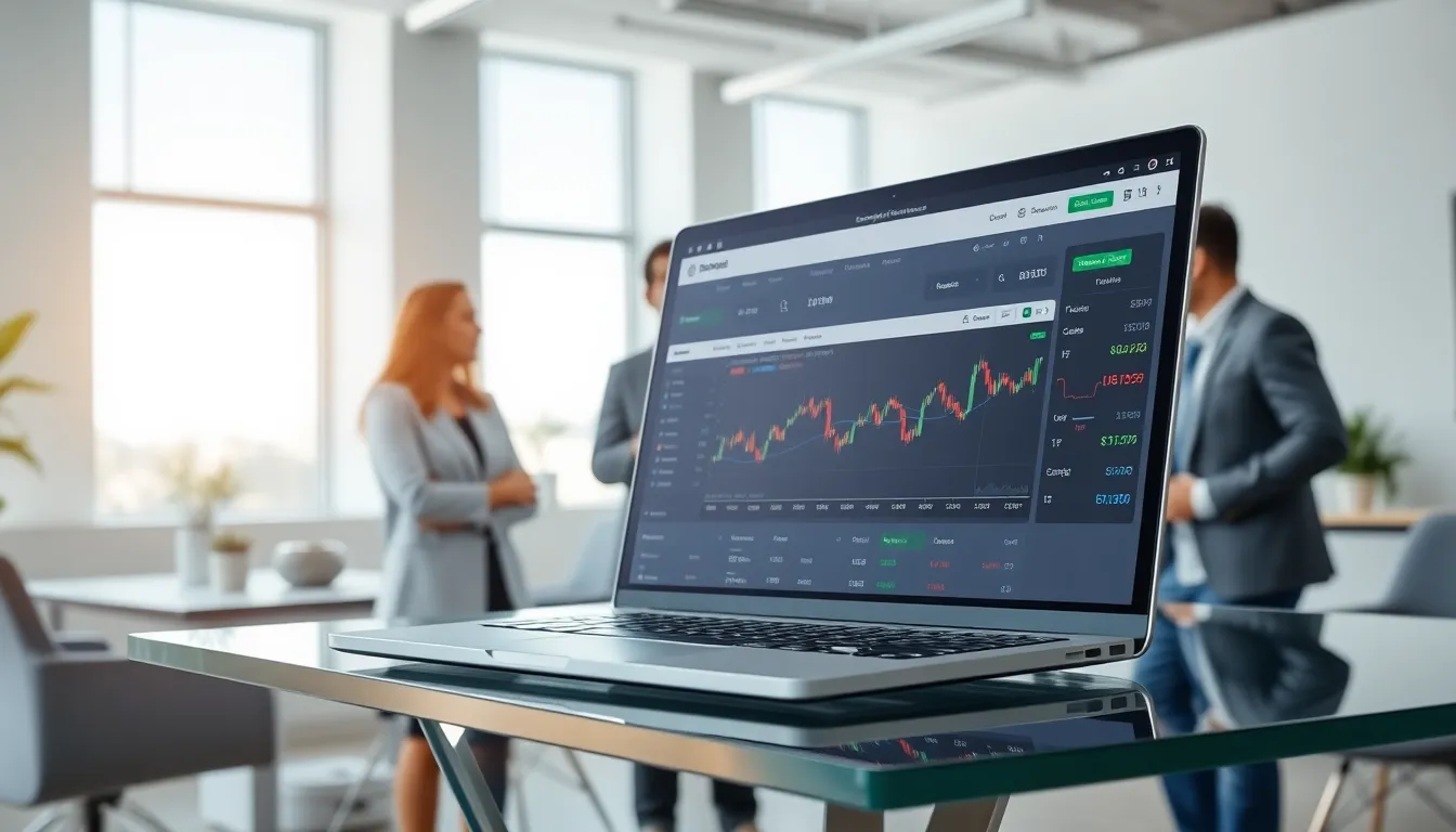 cryptocurrency exchange interface in a modern office setting.