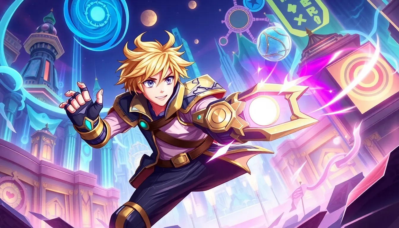 Ezreal, a young champion, showcasing adventure in the magical city of Piltover.