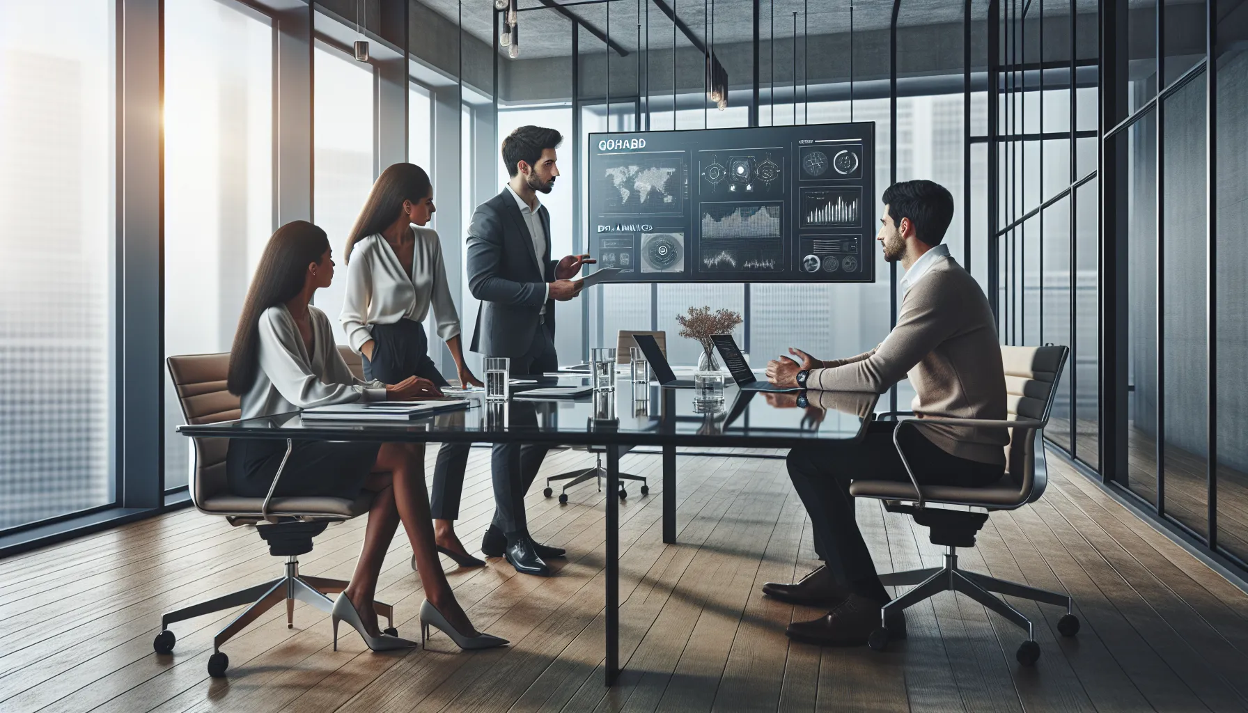 diverse team discussing Goh9abd features in a modern office.