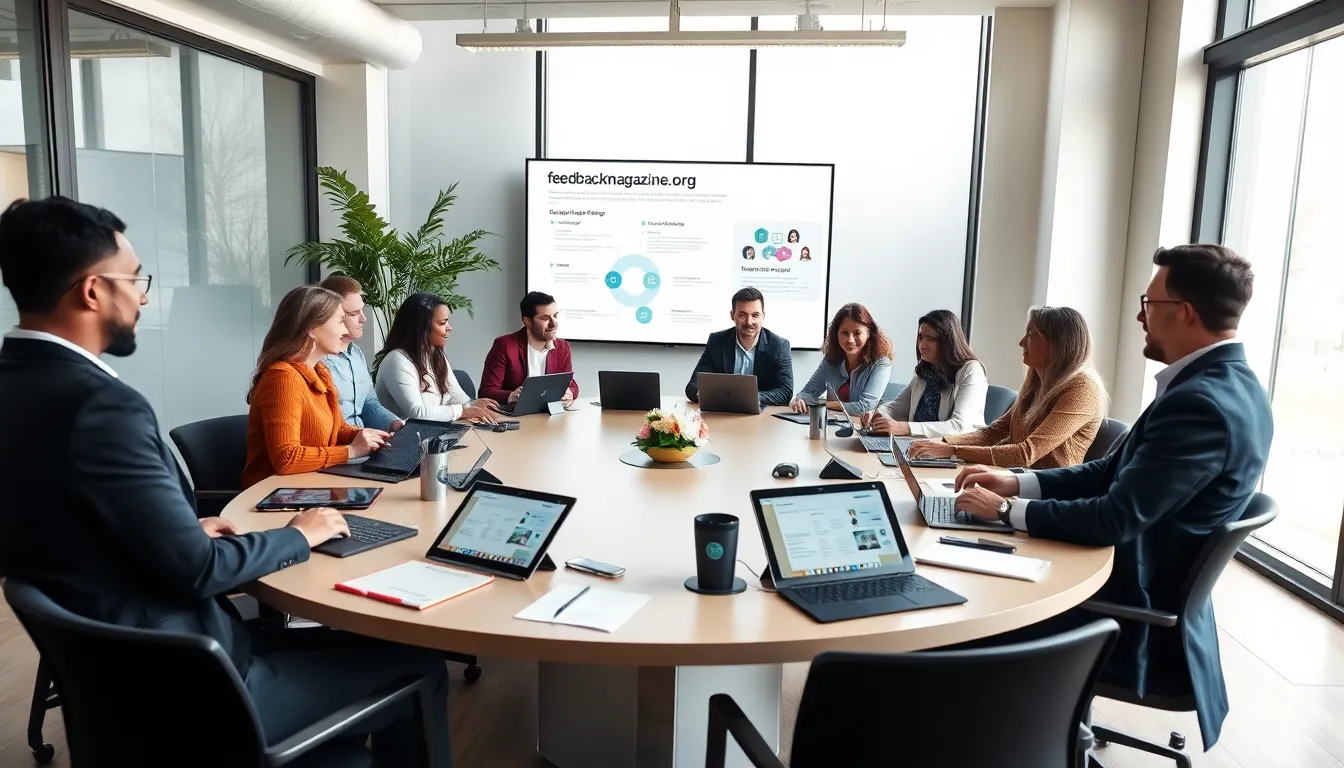 diverse professionals discussing ideas in a modern office setting.