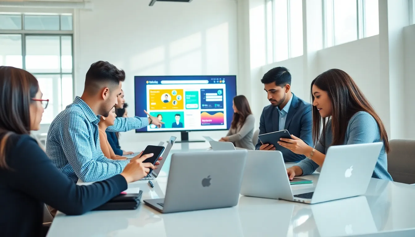diverse professionals collaborating in a modern workspace.