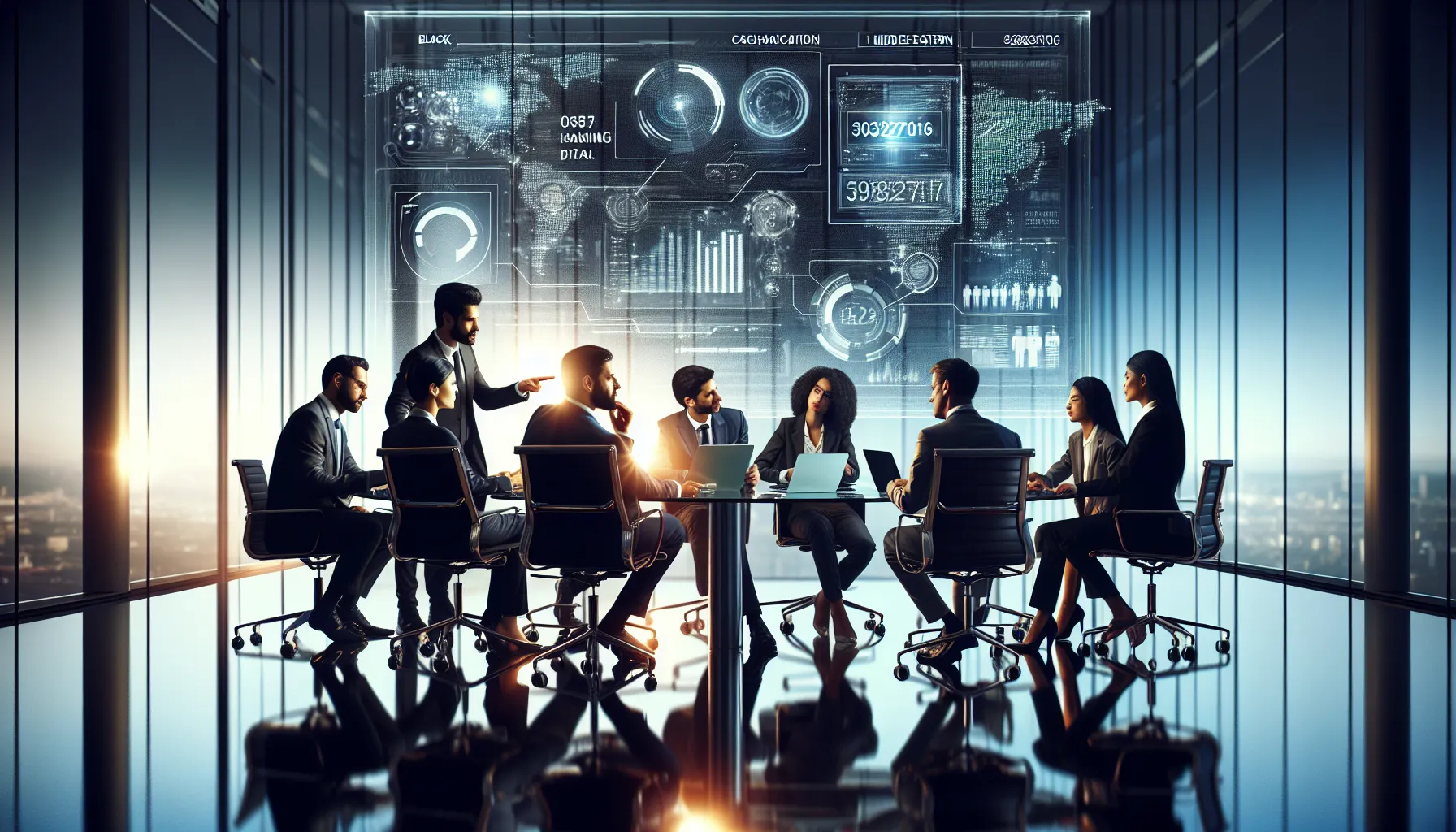 professionals analyzing data in a modern office setting.