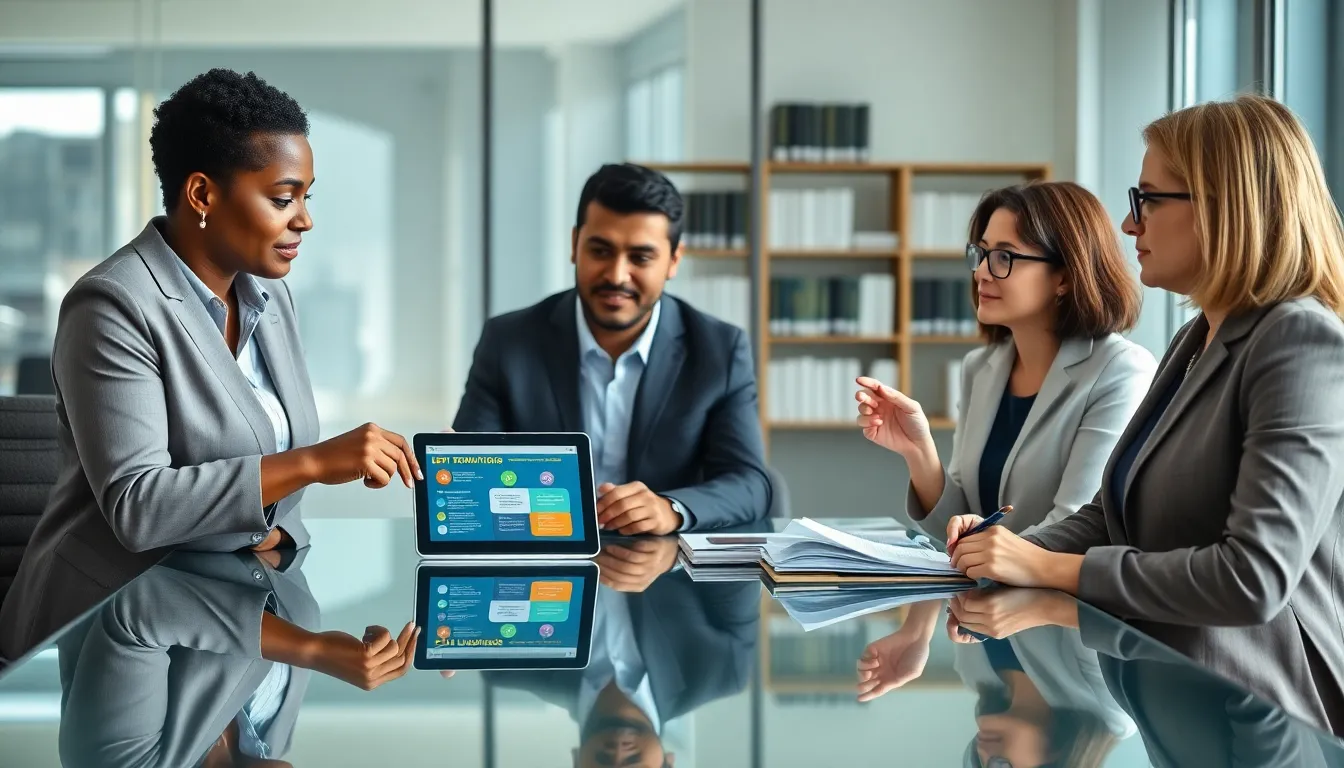 professionals discussing debt solutions in a modern office setting.