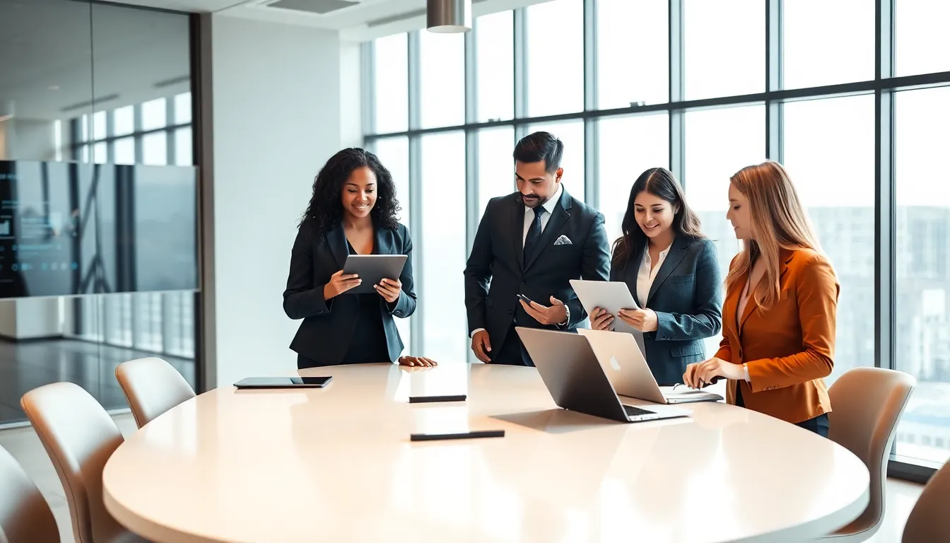 diverse team collaborating in a modern office setting.
