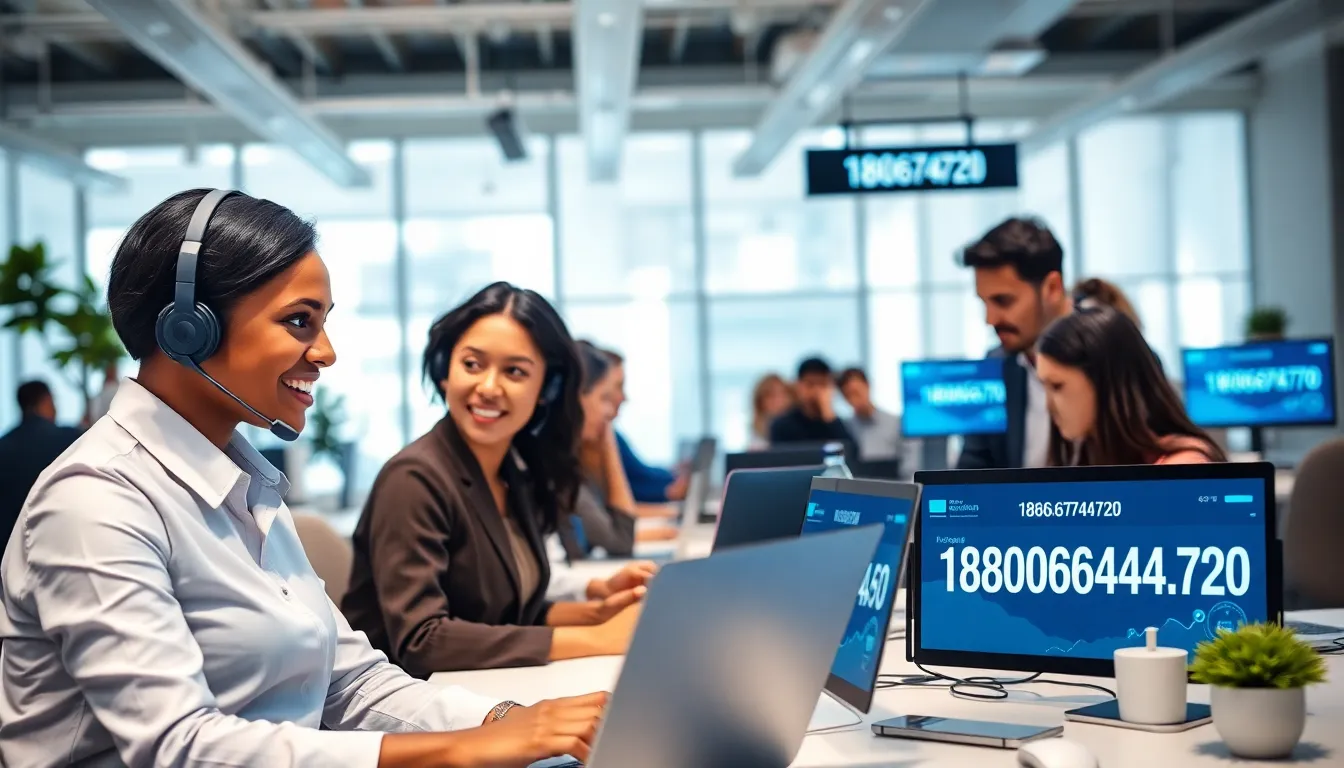 customer service team assisting clients in a modern office.