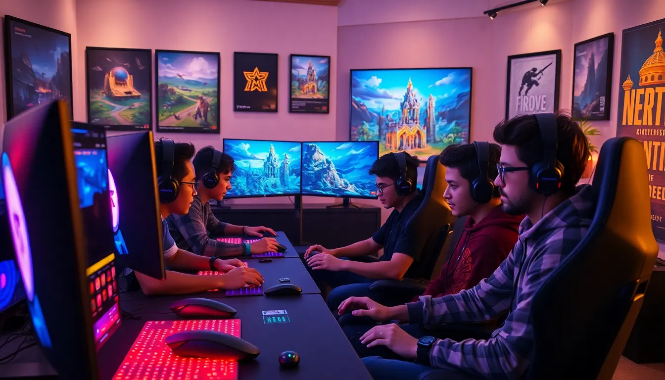 diverse gamers playing LightniteOne in a vibrant gaming setup.