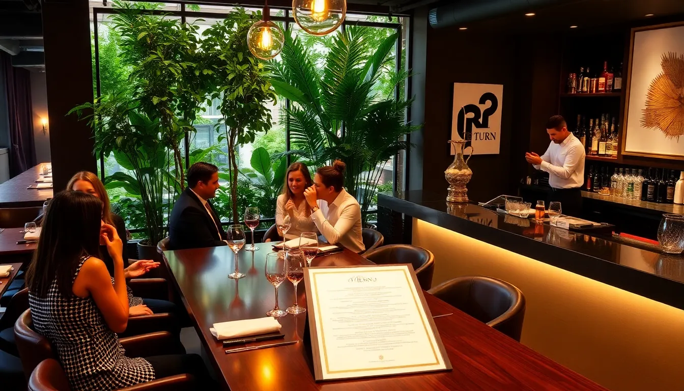 elegantly set dining table at The Turn Restaurant and Lounge.