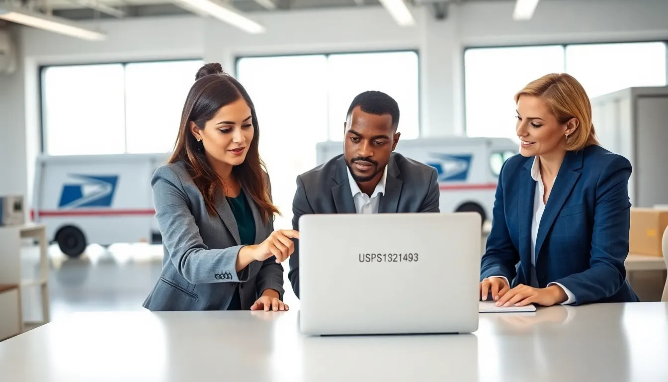diverse team discussing postal tracking in a modern office.