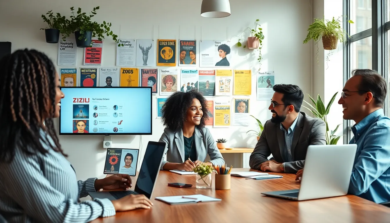 diverse team collaborating in a creative digital workspace.