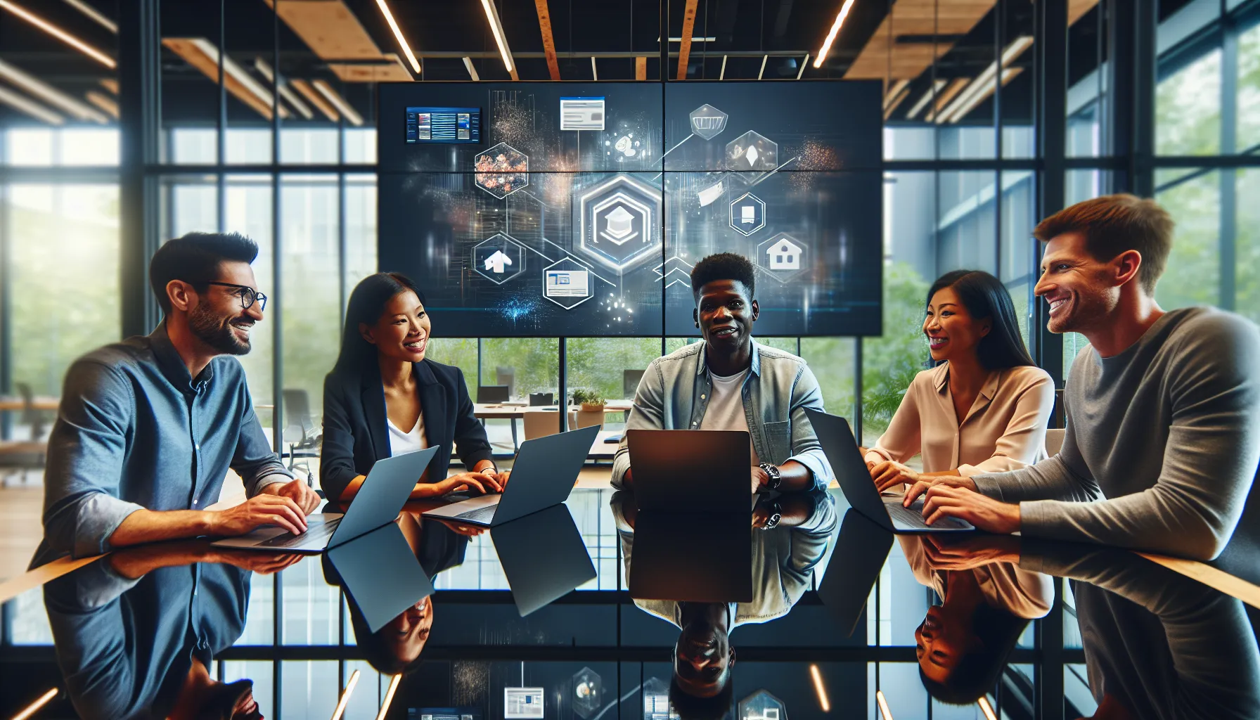 diverse professionals discussing ideas in a modern office.
