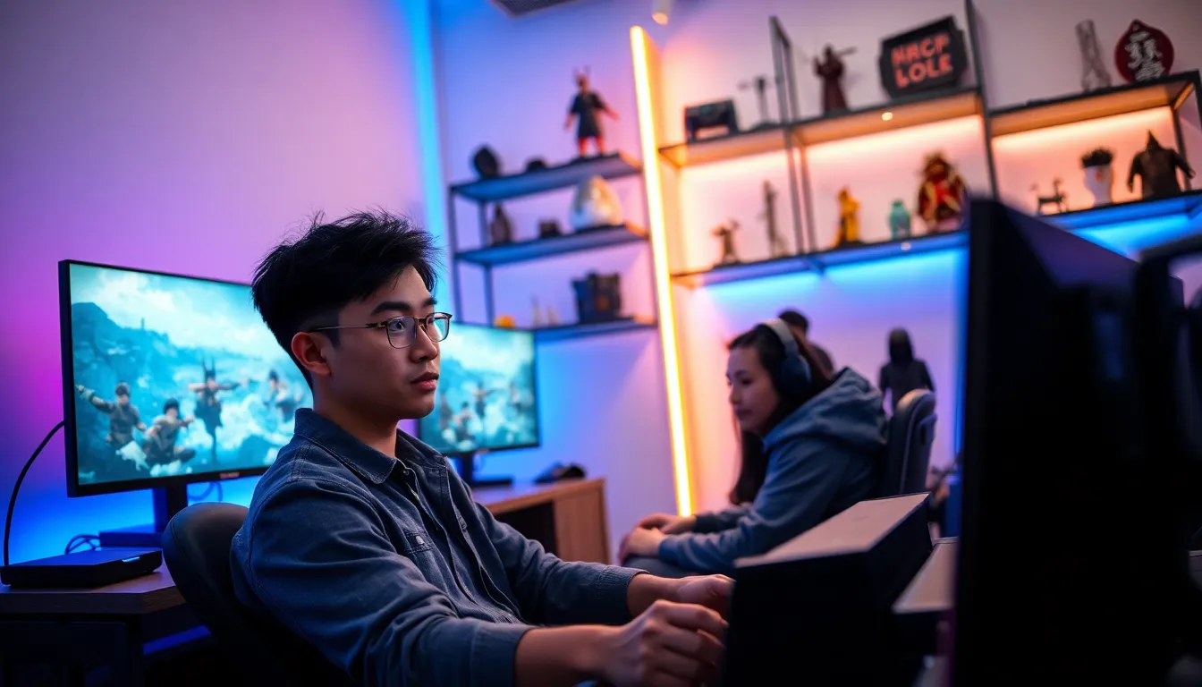 diverse players in a gaming setup focused on Ghost of Tsushima.