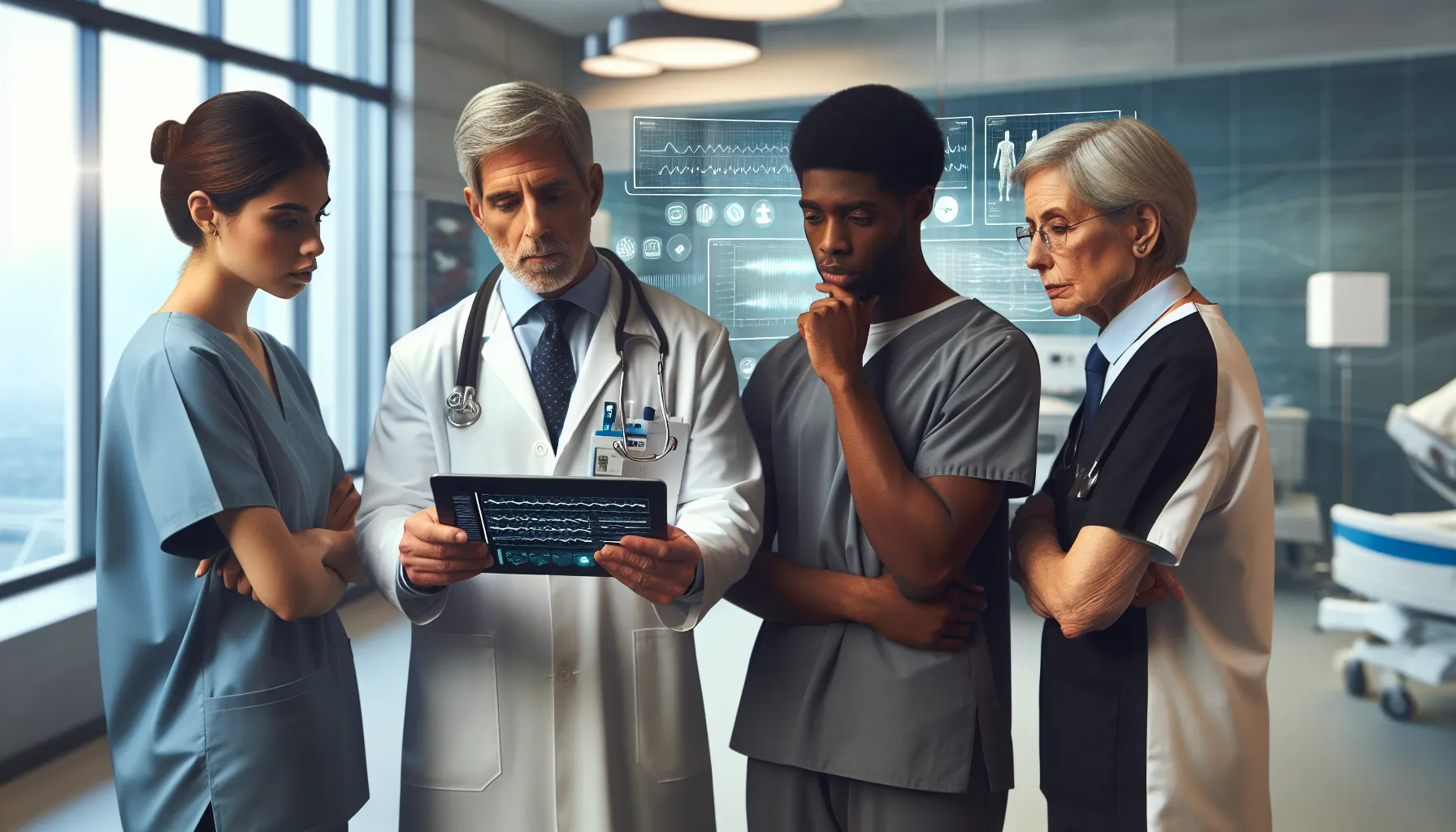 medical team discussing patient orientation status in a hospital setting.