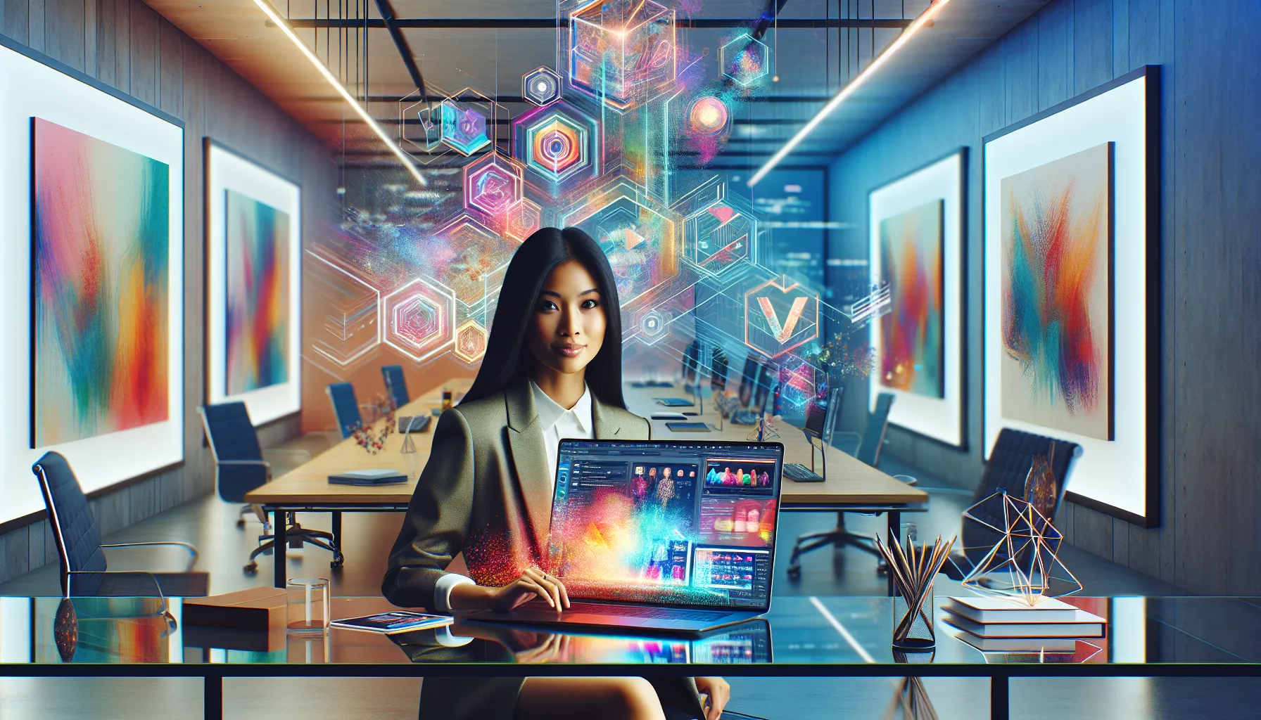 A diverse woman at a modern desk representing the digital persona 'dianamz85'.