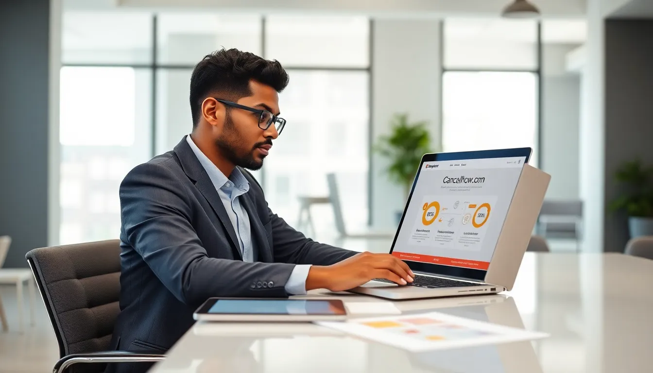 professional using Cancelhow.com in a modern office.