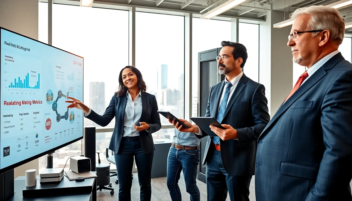 professionals discussing hardware marketing strategies in a modern office