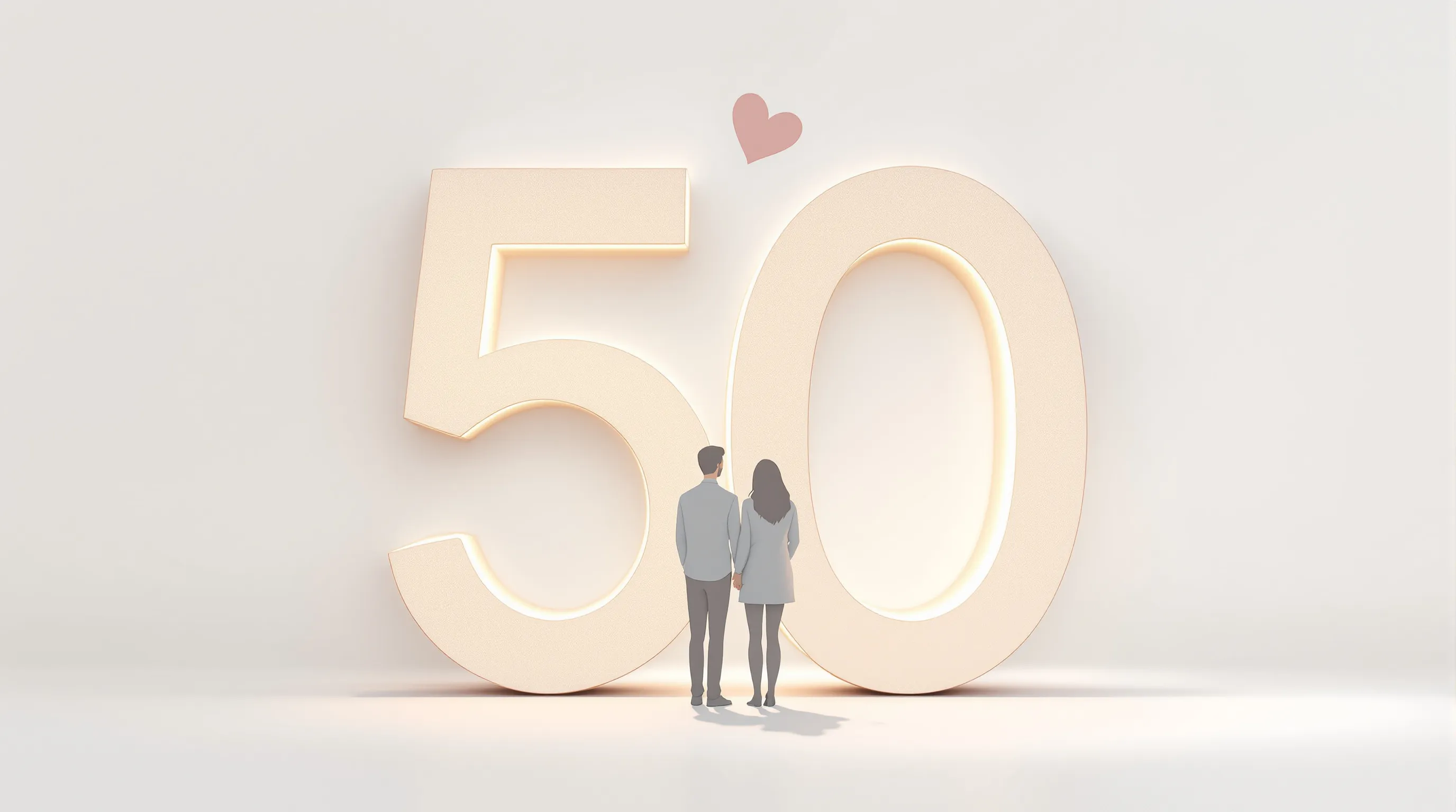 Two silhouettes beside the number 50 with a floating heart symbol above.
