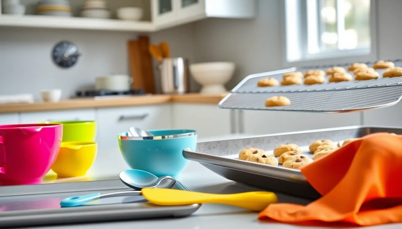 modern kitchen showcasing essential baking tools for cookies.