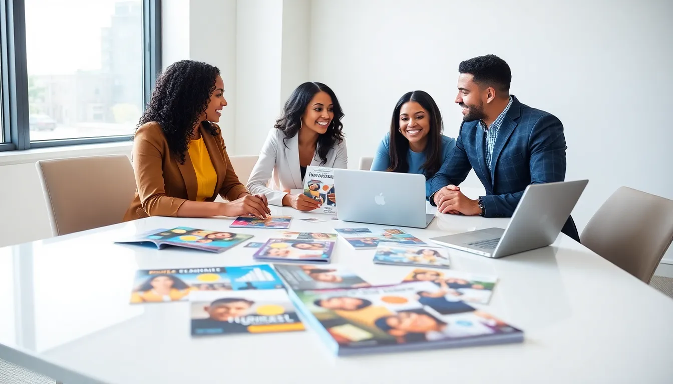 diverse team brainstorming budget-friendly event ideas in a modern office.