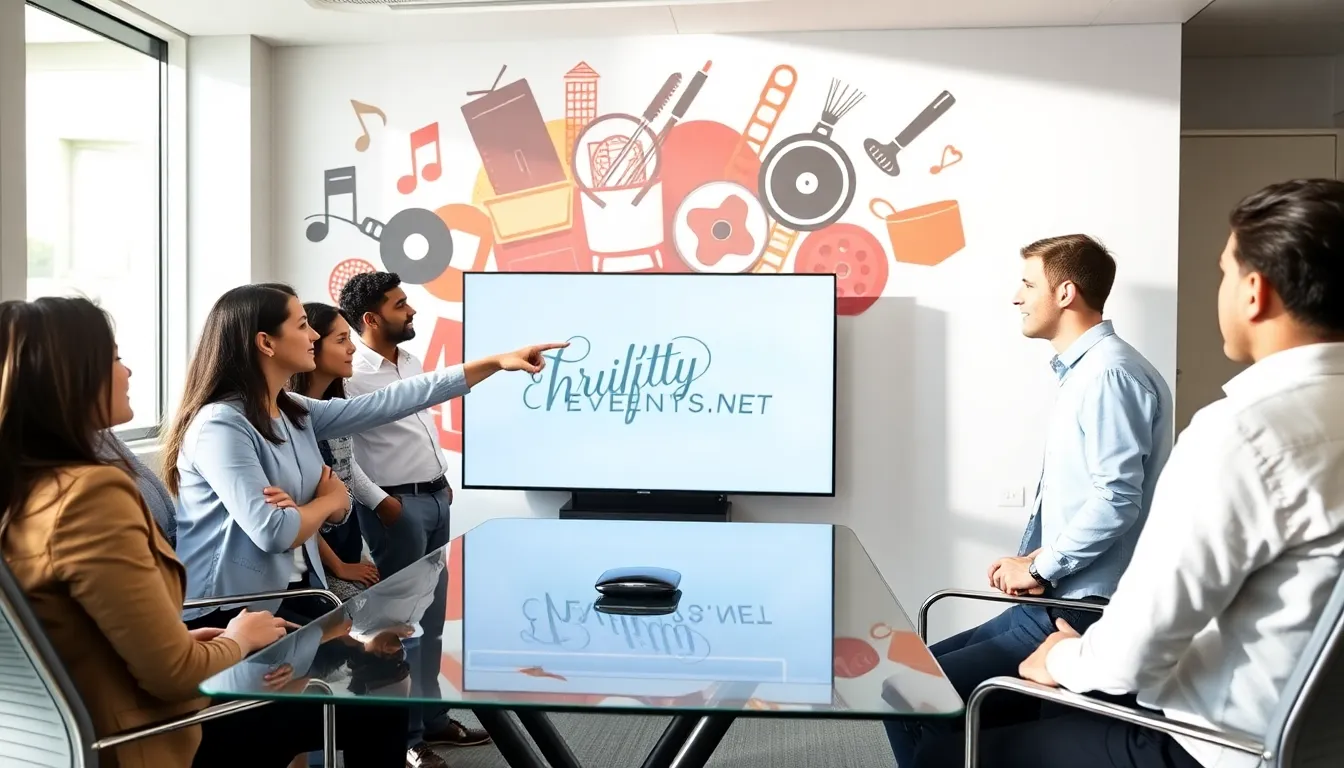 diverse team discussing budget-friendly event options in a modern office.