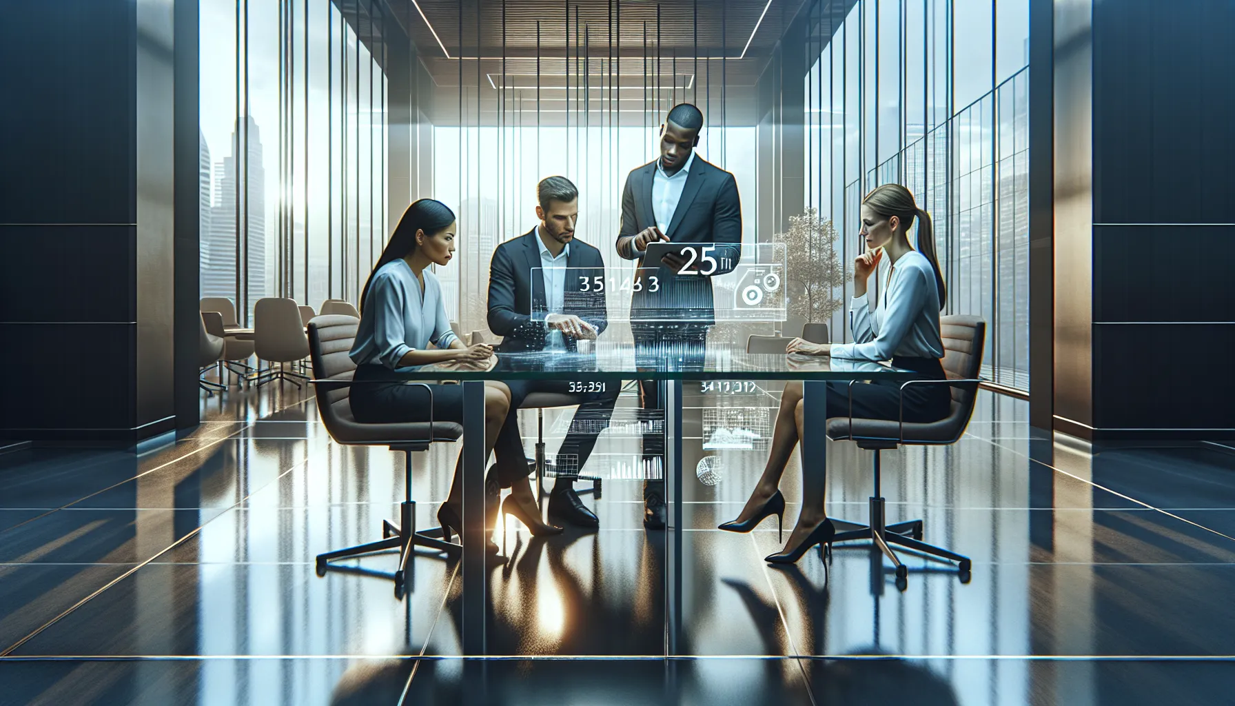 diverse team analyzing historical data in a modern office.