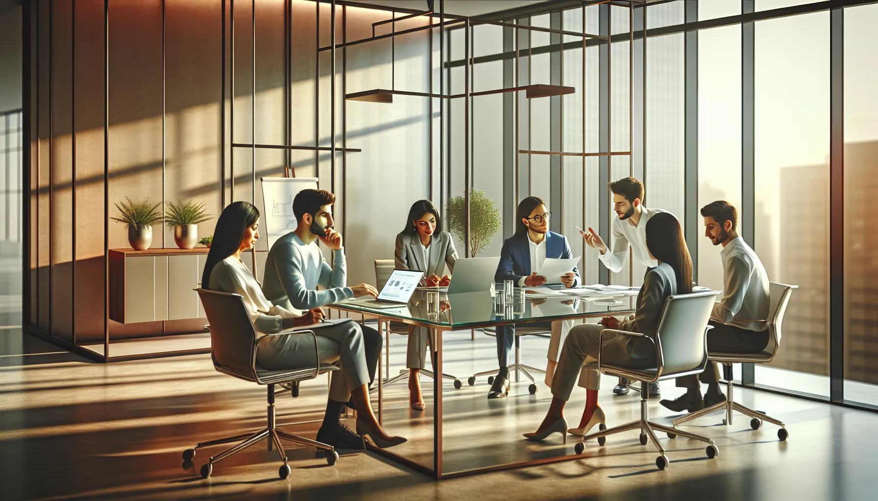 diverse team collaborating in a modern office setting.
