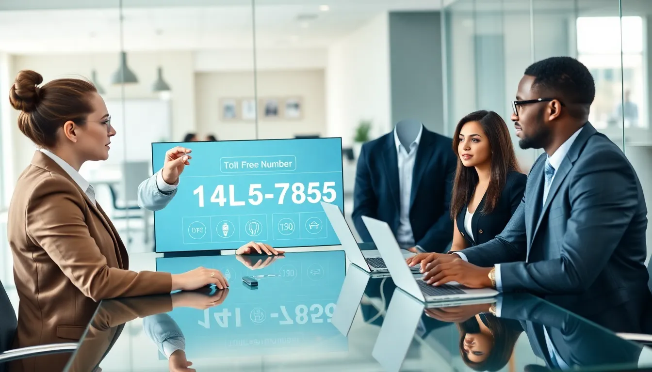 professionals discussing toll-free communication in a modern office.