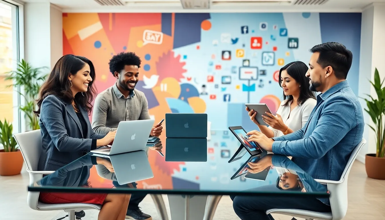 diverse team brainstorming in a modern office setting.