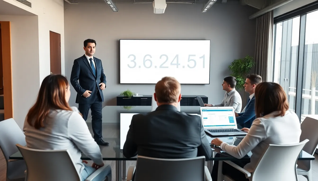 professionals discussing IP addresses in a modern office setting.