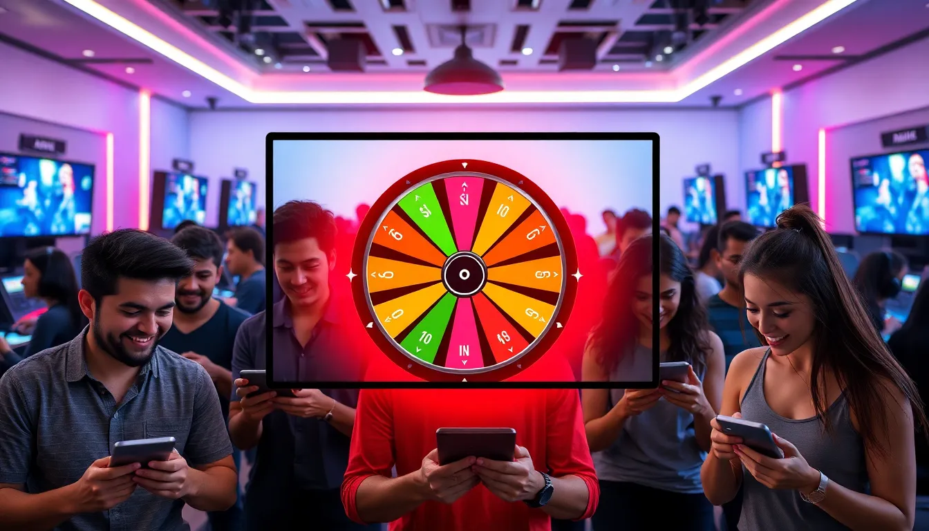 A digital spinning wheel for CK2Generator in a modern gaming lounge.